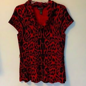 INC Red/Black Animal Print Cap Sleeve Sweater (NWOT)